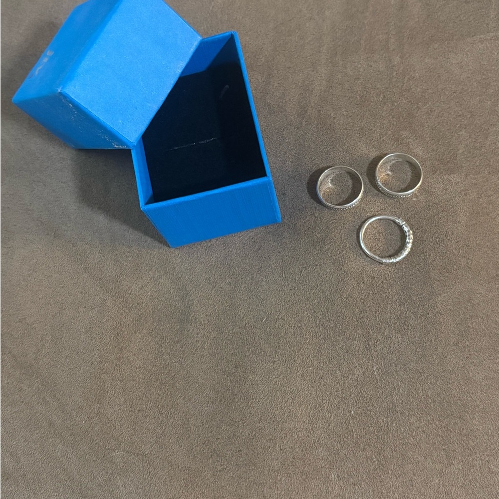 Sterling Silver Ring Set – Rope & Hammered Design (Set of 3)